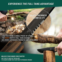 Couteau Bushcraft en Acier au Carbone avec Bâton de Feu et Étui en Cuir – BSH4_F Dusk