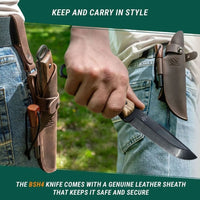 Couteau Bushcraft en Acier au Carbone avec Bâton de Feu et Étui en Cuir – BSH4_F Dusk