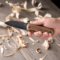 Compact Bushcraft Knife for Camping & Hiking – Black Oxide Coated Carbon Steel Knife with Walnut Handle & Leather Sheath – BSH5 Shadow