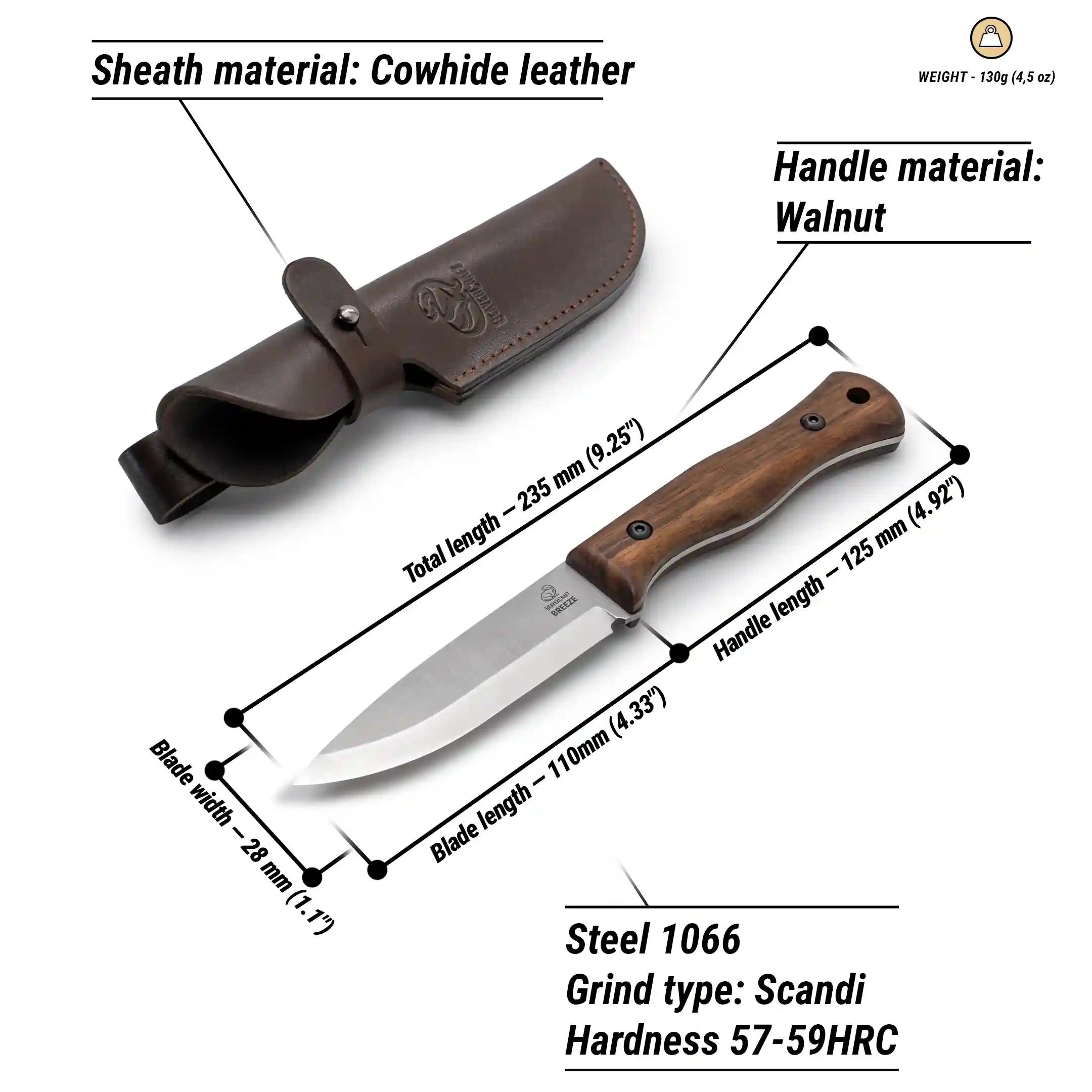 BSH6 Breeze – Carbon Steel Bushcraft Knife Walnut Handle With