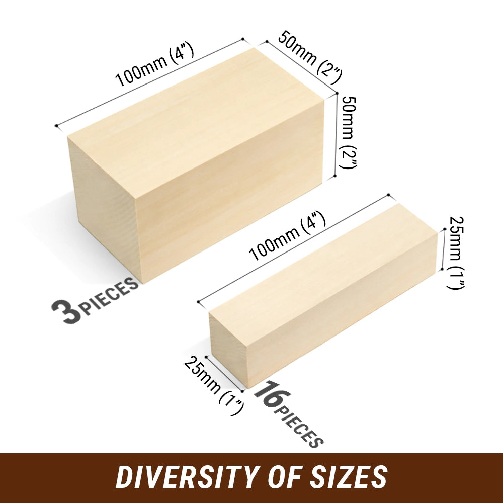 MASTERPIECE SOUND WOOD BLOCK Lサイズ Basswood Carving Block Set, 19 pcs – BeaverCraft Tools