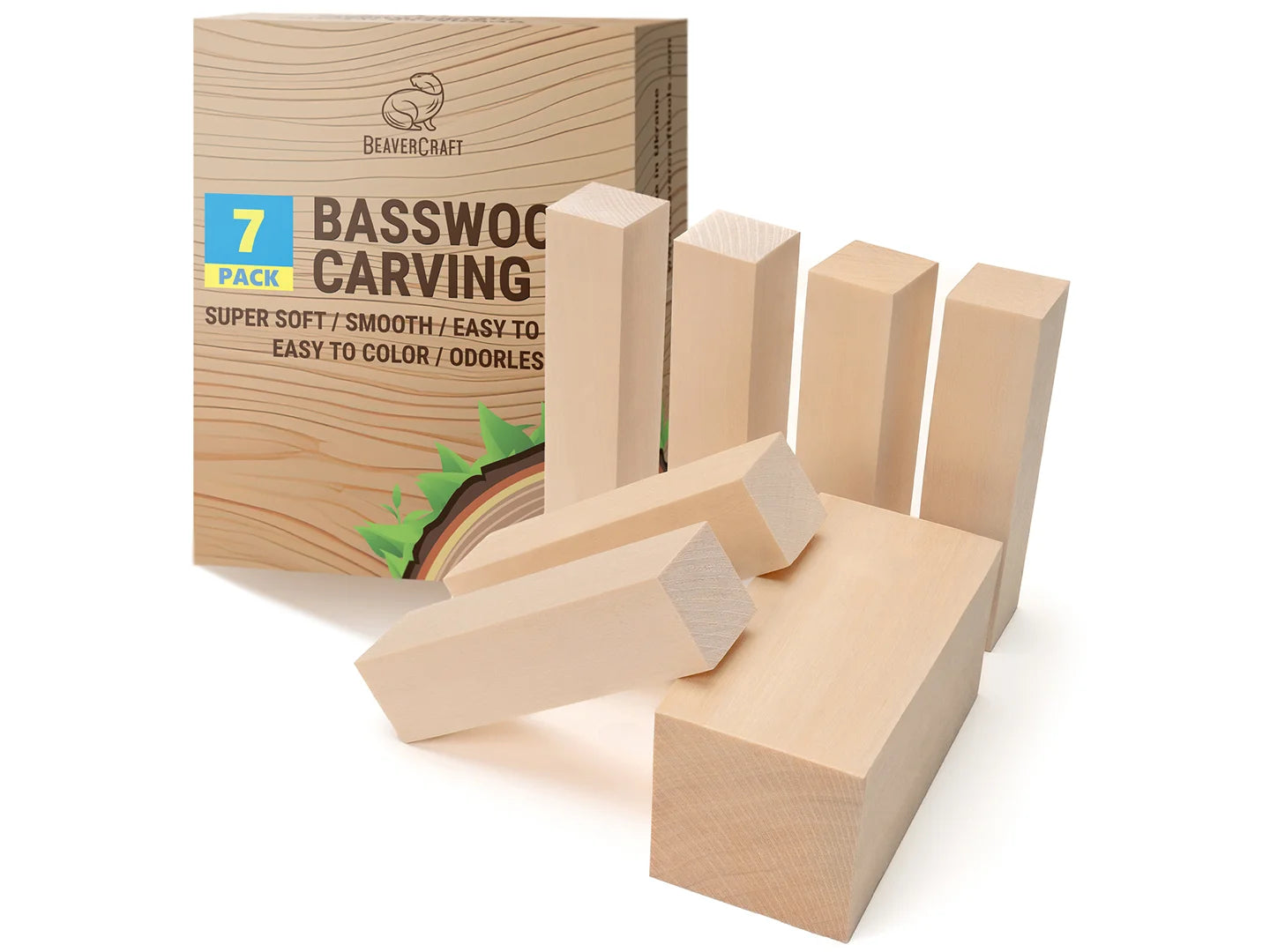 BeaverCraft BW12 pcs Basswood Carving Blocks Whittling Wood