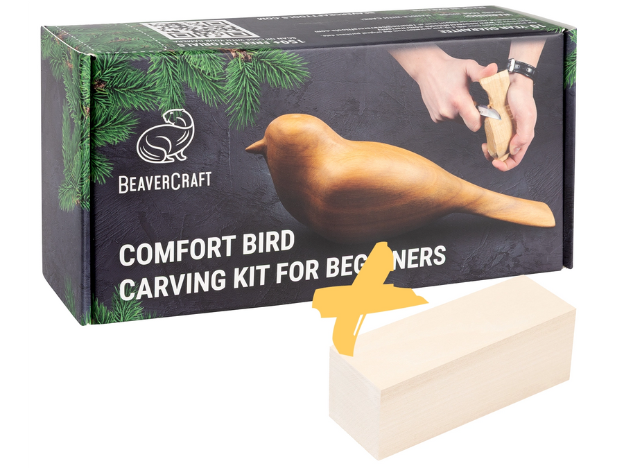 Bird Lover Set – Comfort Bird Carving Kit + Extra Basswood Block – BDIY01_BW_B