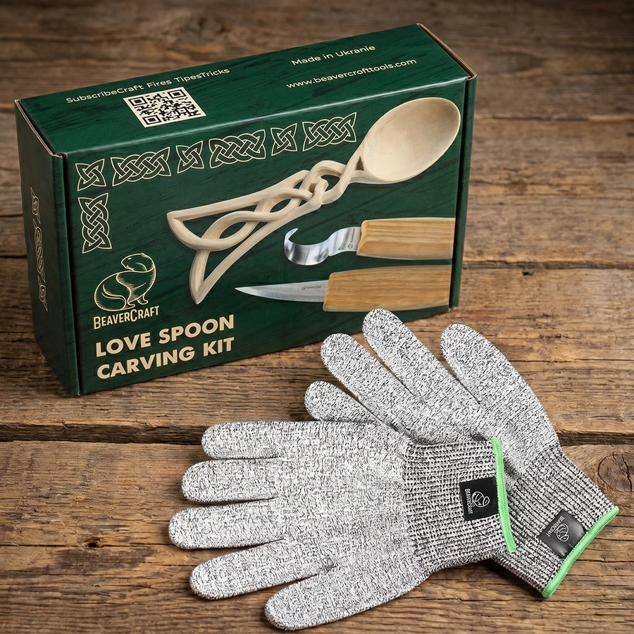 Celtic Spoon Carving Kit – DIY Carving Kit with Safety Gloves in size S