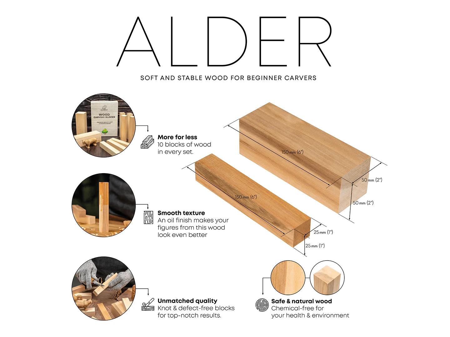 BW10 Alder - Set of Alder Carving Blocks 10 pcs