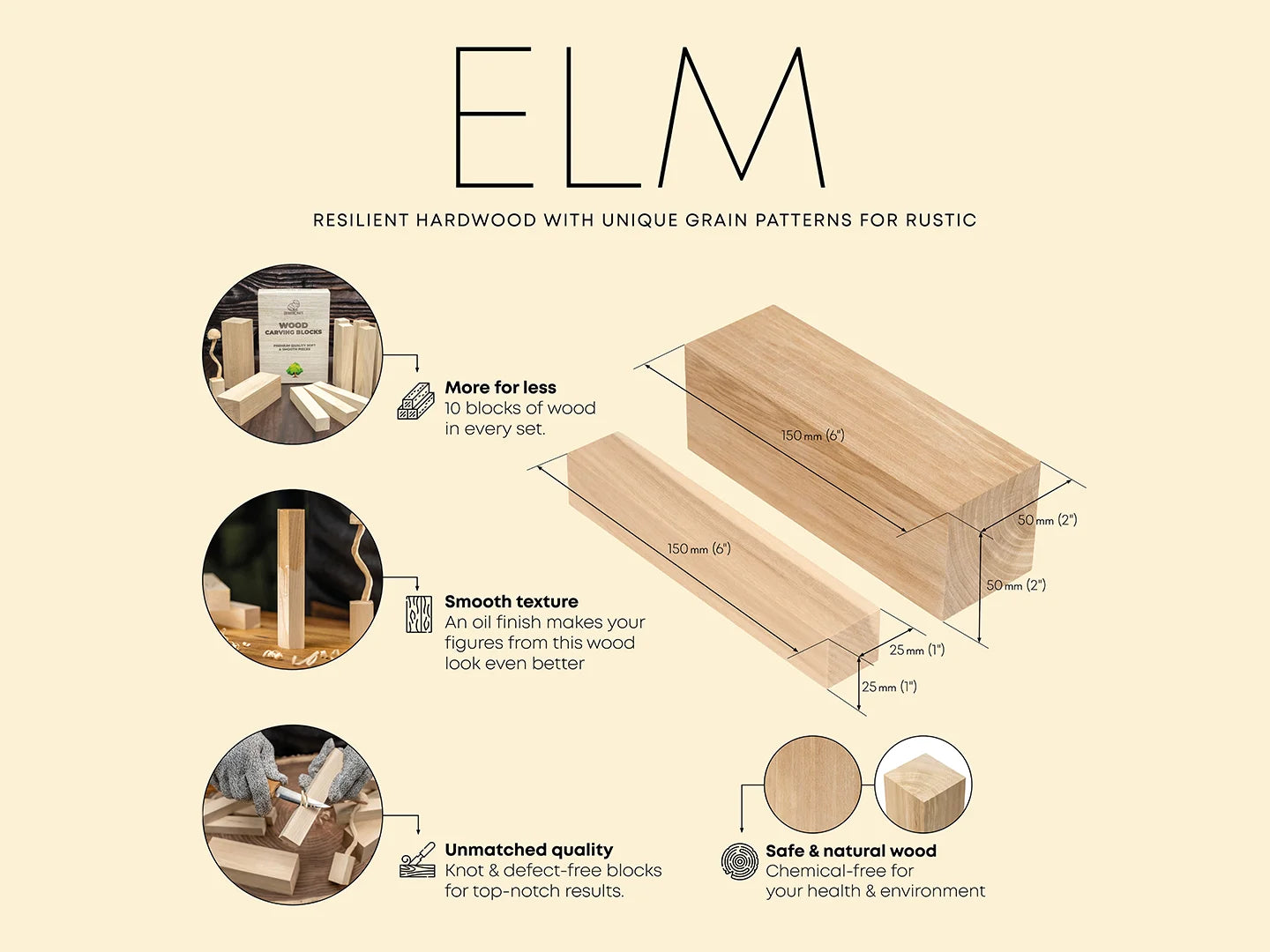 BW10 Elm - Set of Elm Carving Blocks 10 pcs