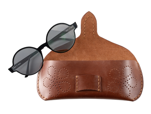 Brown leather sunglasses case