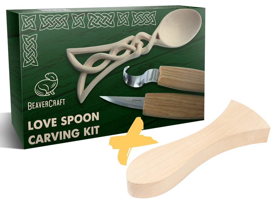 Celtic Deko-Set – Keltisches Löffelschnitz-Set + Zusätzlicher Löffelschnitzrohling – BDIY04_BW