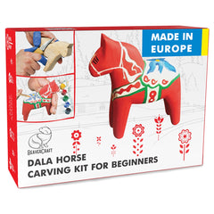 DIY02 – Dala-Pferde-Schnitzset – Starter-Schnitzset für Anfänger, Jugendliche und Kinder