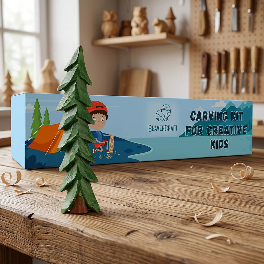 Spruce Tree Carving Kit – Complete Starter Whittling Kit for Kids & Beginners – DIY08