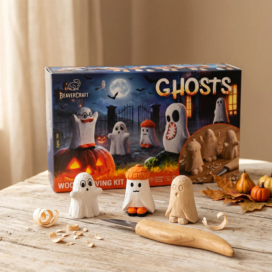 Ghosts Wood Carving Kit – Complete Whittling Kit for Beginners, Kids & Adults