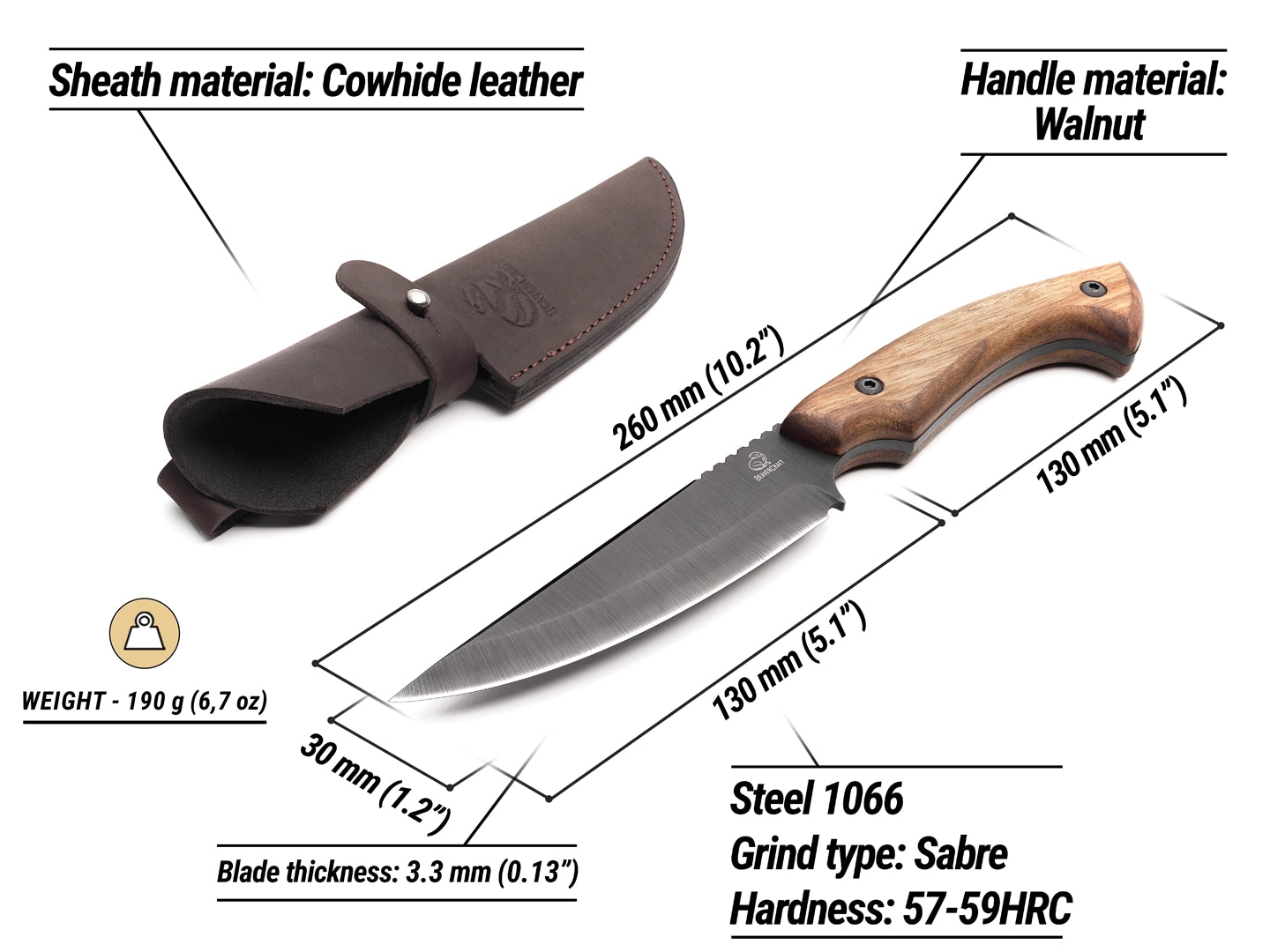 Hunting Knife with Leather Sheath – HGK6 – BeaverCraft Tools