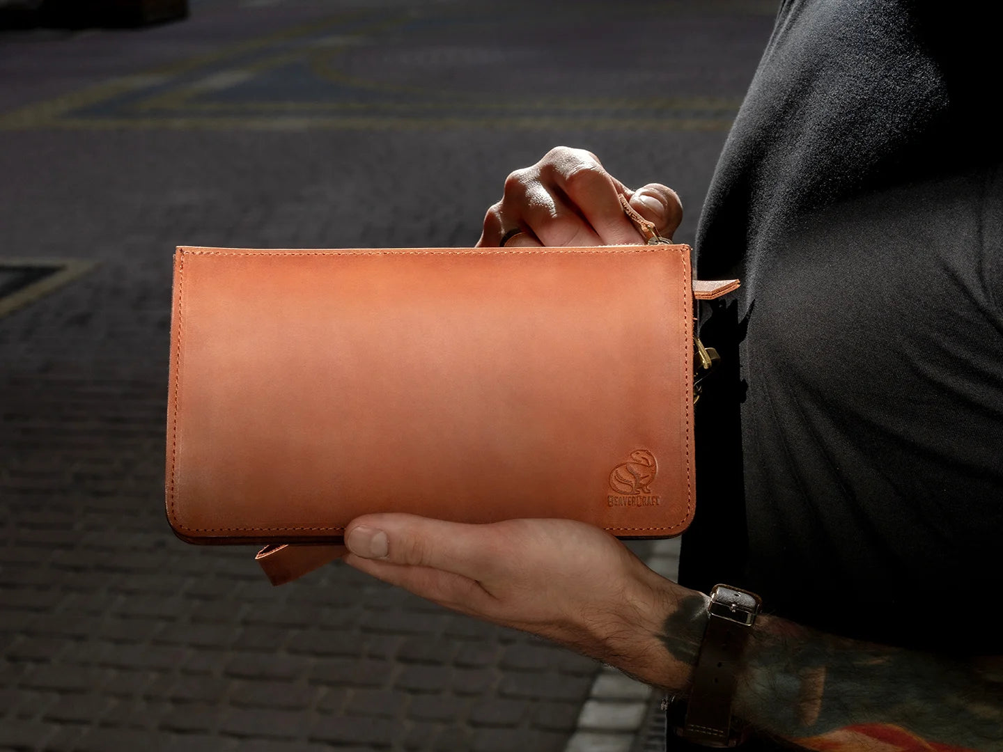 Maverick – Leather Clutch Wristlet Hand Bag for Men, Brown