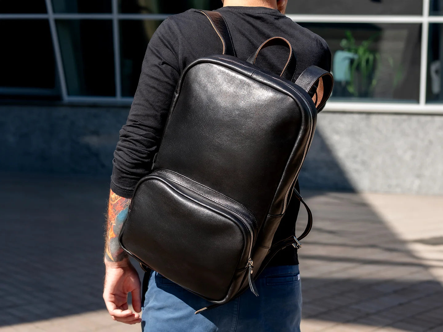 Steadfast – Laptop-Rucksack aus Leder für Herren, Schwarz