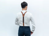 Adjustable Brown Leather Suspenders Braces for Men with Metal Clips