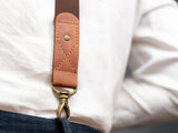 Adjustable Brown Leather Suspenders Braces for Men with Carabiner Hooks