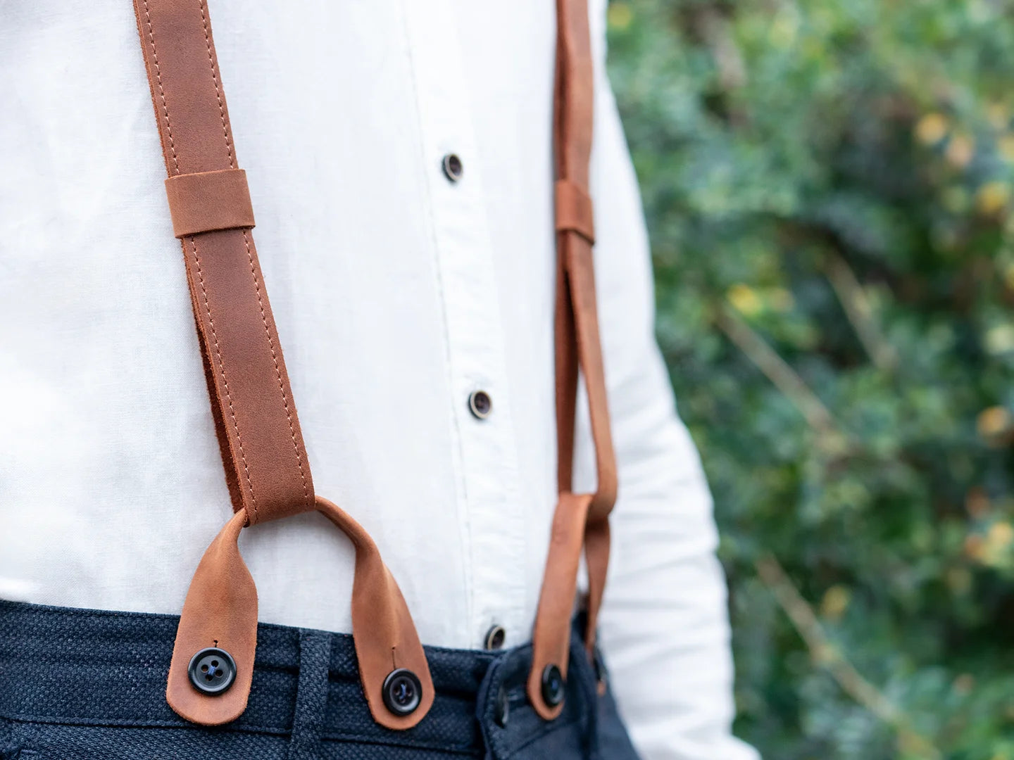 Adjustable Brown Leather Suspenders