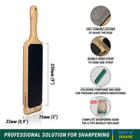 Leather Paddle Strop for Knife Sharpening – Double-Sided Leather Strop with Polishing Compound – LS1P1