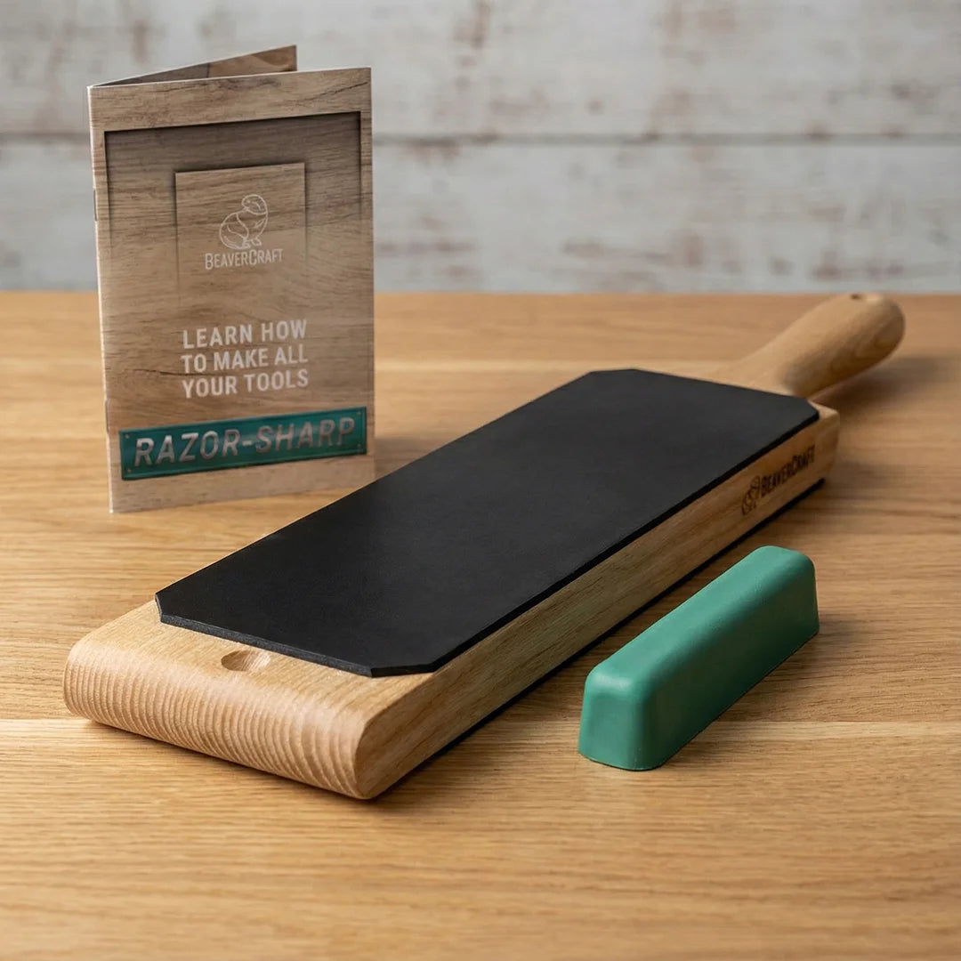 Leather Paddle Strop for Knife Sharpening – Double-Sided Leather Strop with Polishing Compound – LS1P1