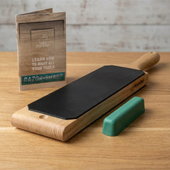 Leather Paddle Strop for Knife Sharpening – Double-Sided Leather Strop with Polishing Compound – LS1P1