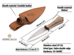 Neck Knife Dagger with Leather Sheath