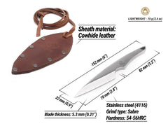 Neck Knife with Leather Sheath