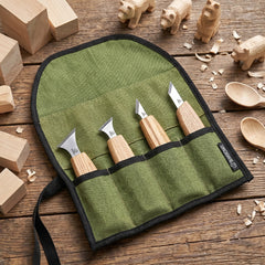 4-Piece Chip Carving Knife Set – Wood Carving Set for Wood Decorating in Tool Roll – S05