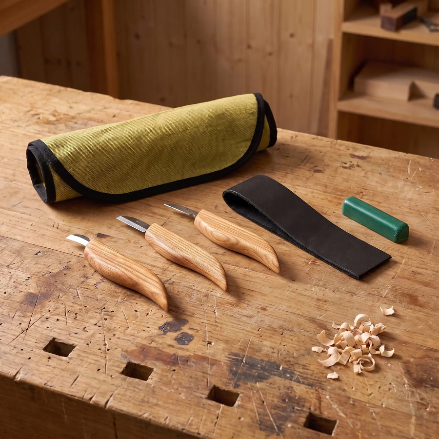 Wood Carving Knife Set in Tool Roll, 3 pcs