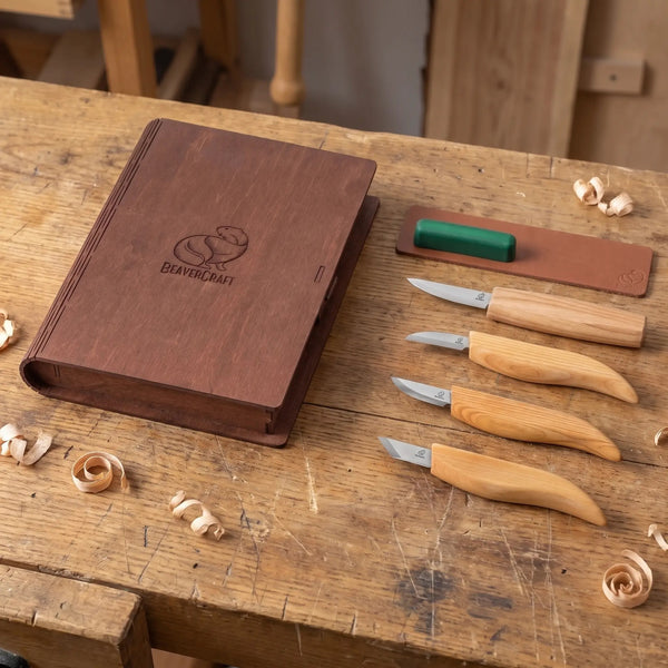 Wood Carving Knife Set in Book Case, 4 pcs