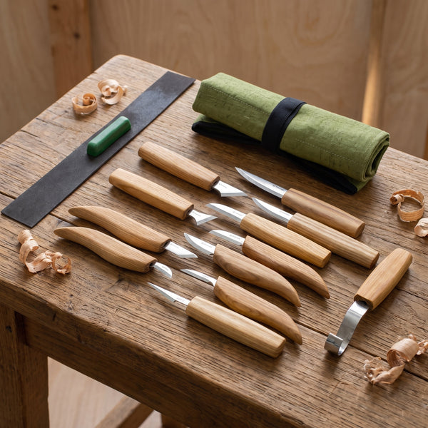 Wood Carving Knife Set in Tool Roll, 12 pcs