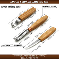 3-Piece Spoon Carving Tool Set – Beginner to Pro Wood Carving Set in Tool Roll – S14M