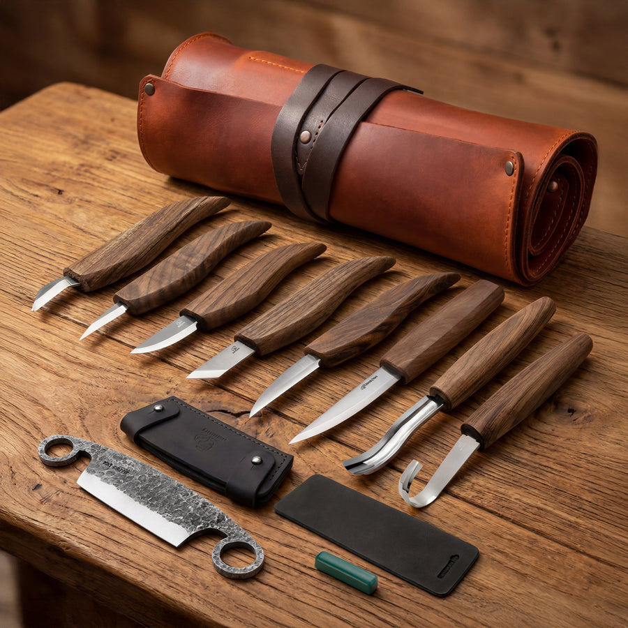 Ensemble Deluxe de Sculpture sur Bois avec Manches en Noyer – S18X+