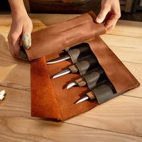 8-Piece Premium Wood Carving Knife Set – Walnut Handle Wood Carving Knives in Leather Tool Roll – S18X