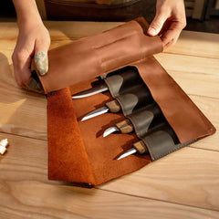 Rolling up the leather tool roll