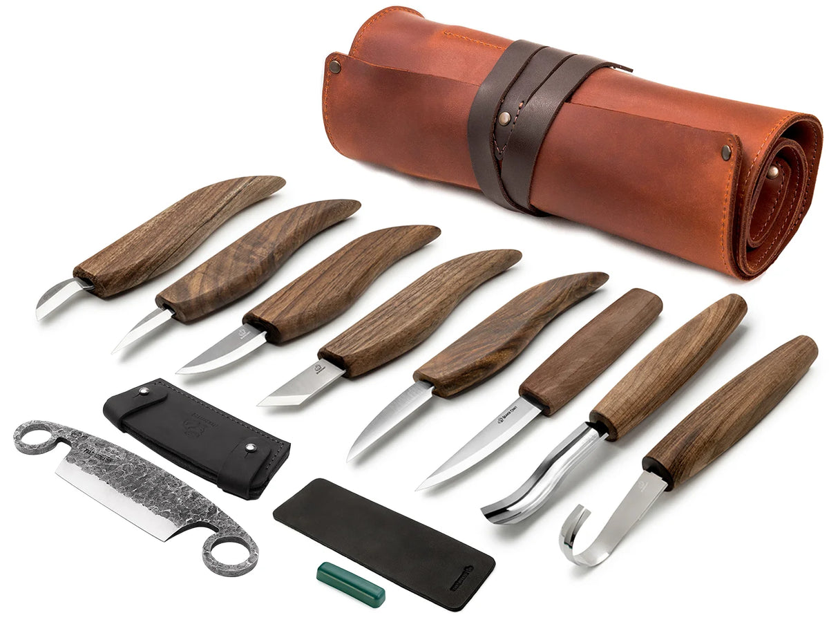 S18X+ - Deluxe Wood Carving Set With Walnut Handles - BeaverCraft S18X+ - Deluxe Wood Carving Set With Walnut Handles - BeaverCraft