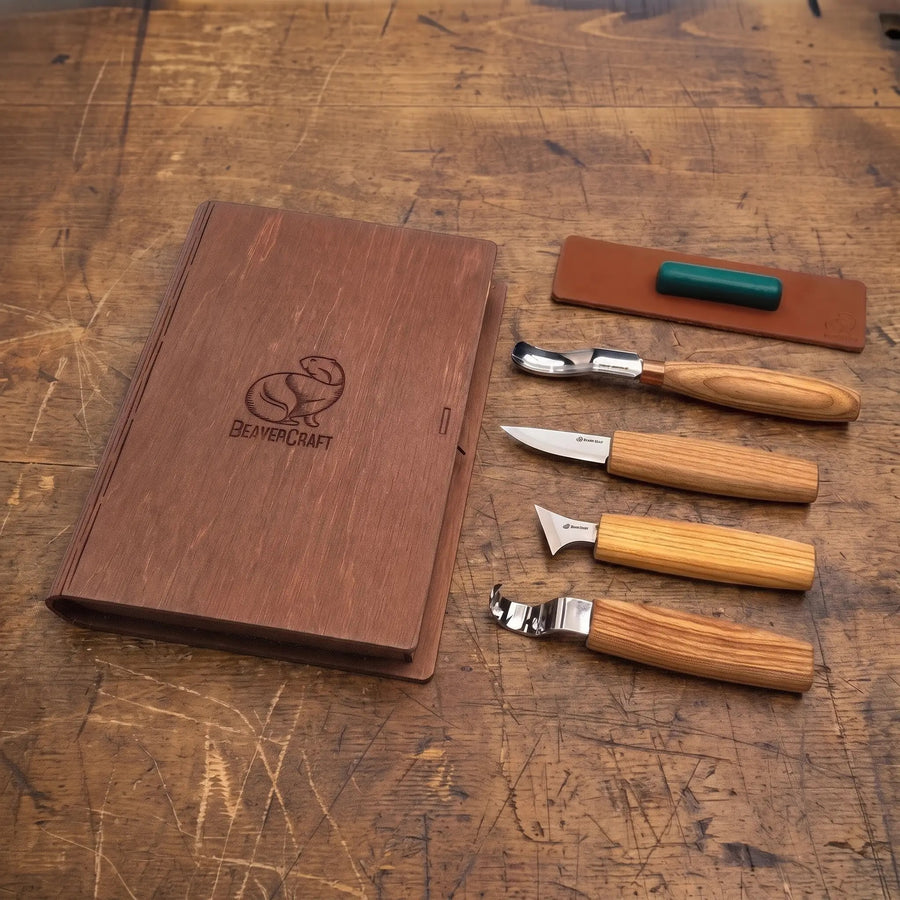 Spoon Carving Tool Set in Book Case, 4 pcs
