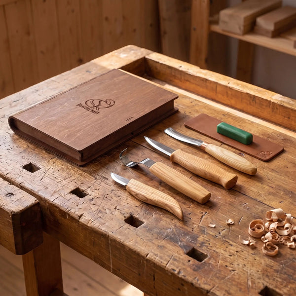 Spoon & Kuksa Carving Set in Book Case, 4 pcs