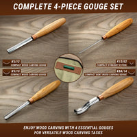 4-Piece Wood Carving Tool Set – Wood Carving Gouge Chisel Set in Tool Roll – SC01