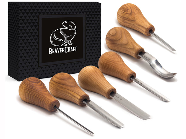 6-Piece Palm Carving Tool Set – Palm-Handled Wood Carving Gouge Chisel Set in Gift Box – SC05