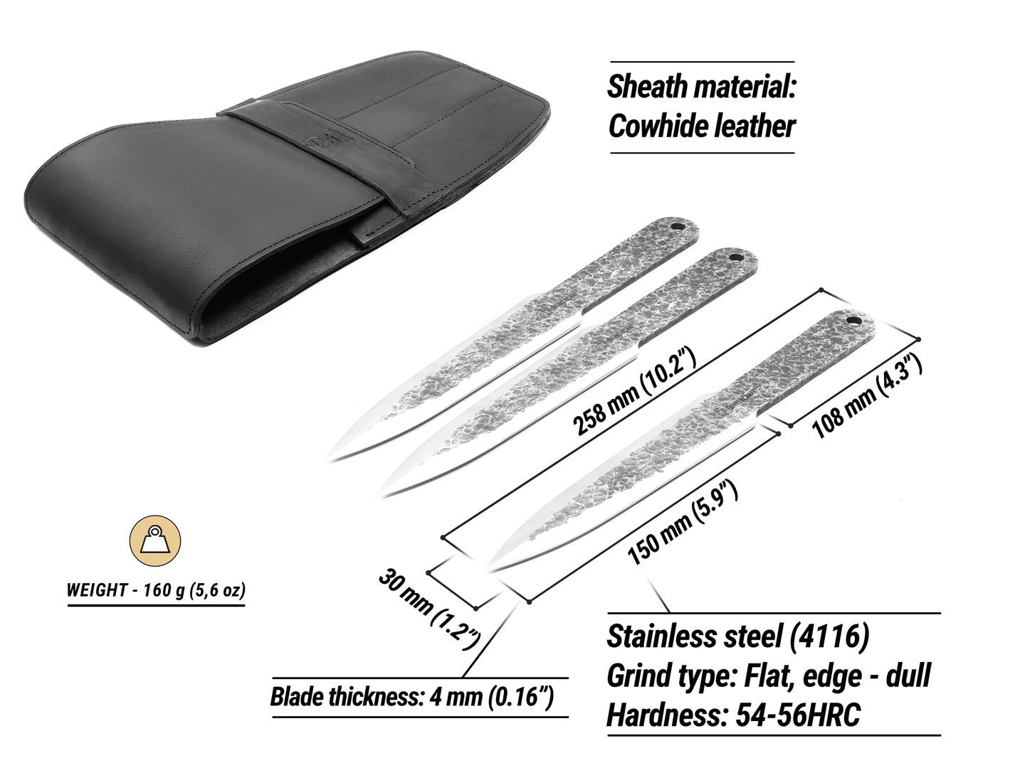 Hand-Forged Throwing Knives Set with Leather Sheath - TK_Set1