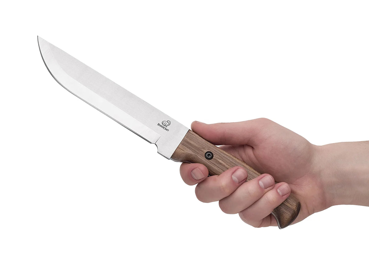 Tactical Knife – Walnut Handle, Leather Sheath – BeaverCraft Tools