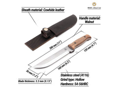 Tactical Knife with Leather Sheath