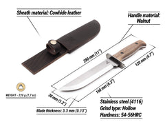 Tactical Knife with Leather Sheath