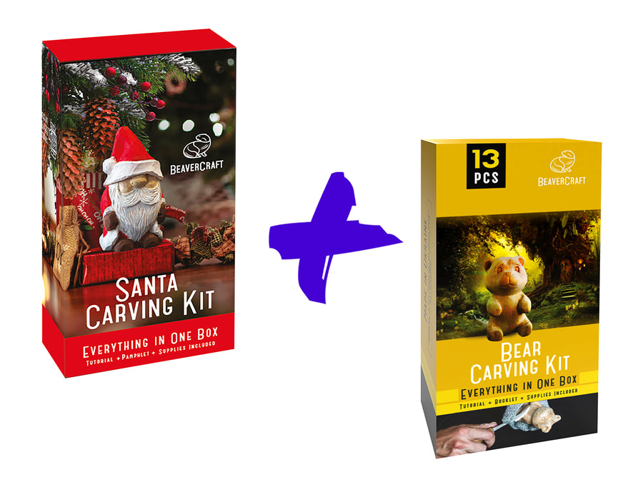 Winter Workshop – Complete Wood Carving Kit Bundle with Santa & Bear – BDIY06_05_BW