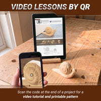 QR code in the magazine opens a video carving tutorial on a phone