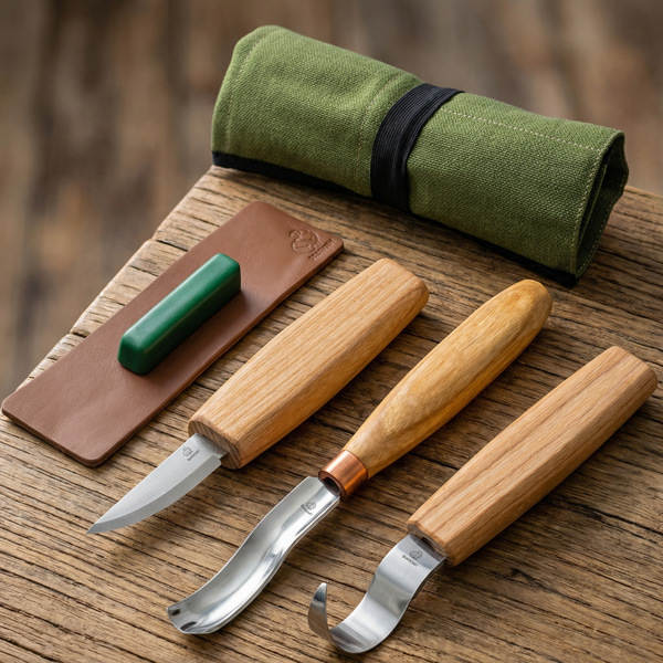 3-Piece Spoon Carving Tool Set – Complete Spoon, Bowl & Kuksa Carving Set in Tool Roll – S38