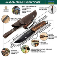 Couteau Bushcraft en Acier au Carbone avec Bâton de Feu et Étui en Cuir – BSH4_F Dusk