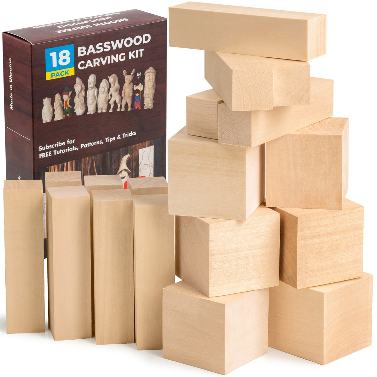 Set of Basswood Carving Blocks, 18 pcs - BW18