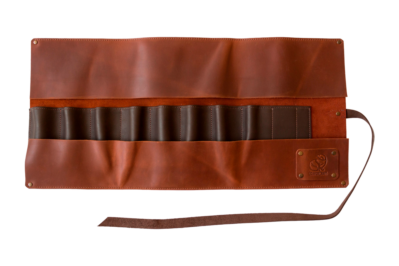 Leather Tool Storage Roll – 8-Slot Leather Roll-Up Tool Organizer – TR8X