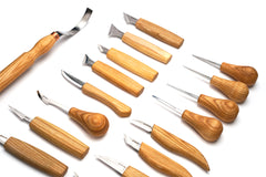 S70L – Extended Wood Carving Set of Knives, Chisels, Gouges, and Sharpening Accessories in a Tool Holder (left-handed)